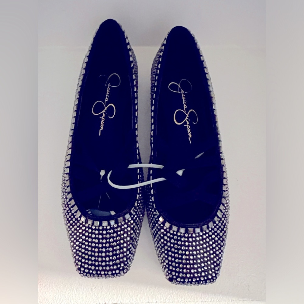 Jessica Simpson crystal ballerina flats in black with clear crystals size 6.